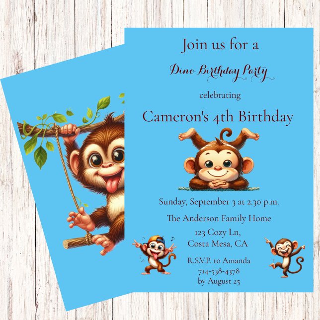 Invitation Enfants Silly Monkey Jungle Thème Anniversaire (Créateur téléchargé)