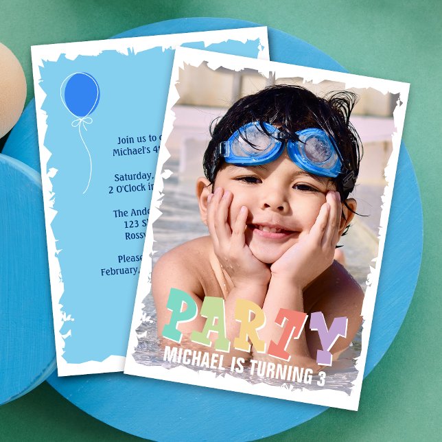 Invitation Enfant's Simple Cute Photo Bleu Anniversaire fête (Make your little one's birthday extra special with adorable invitations featuring their cute photo.)
