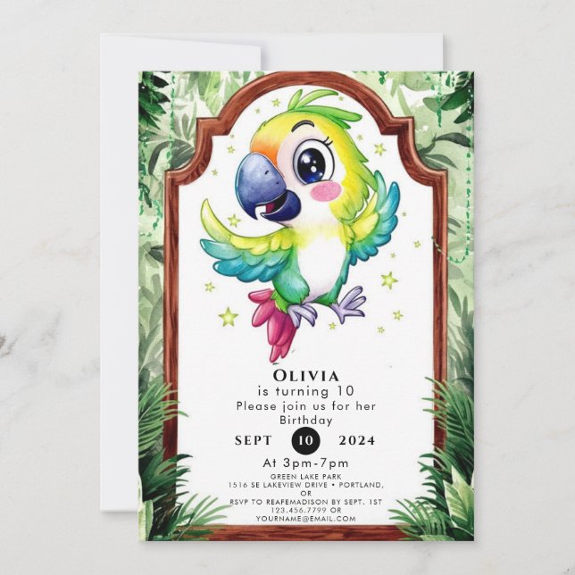 Invitation Enfants simples Parrot Anniversaire (Devant)