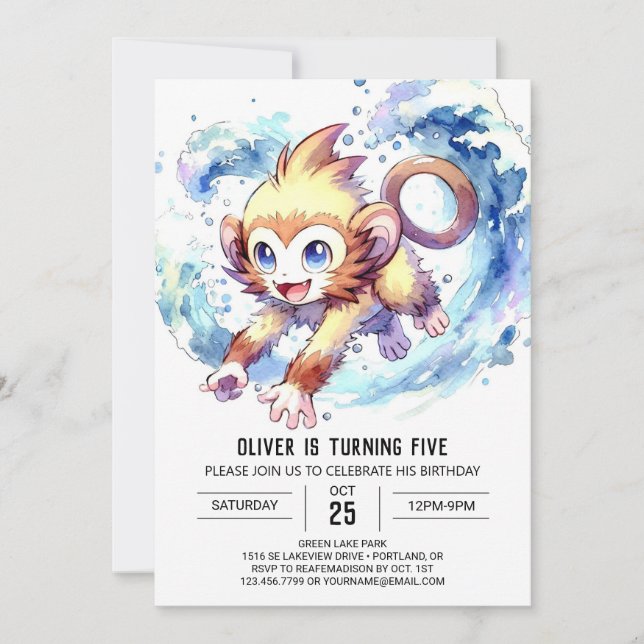 Invitation Enfants singe Anniversaire (Devant)