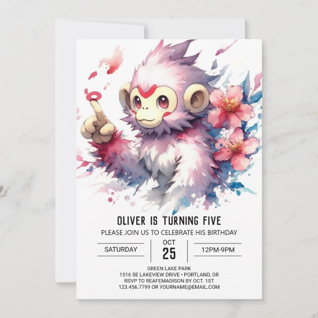Invitation Enfants Singe des bois Anniversaire (Devant)