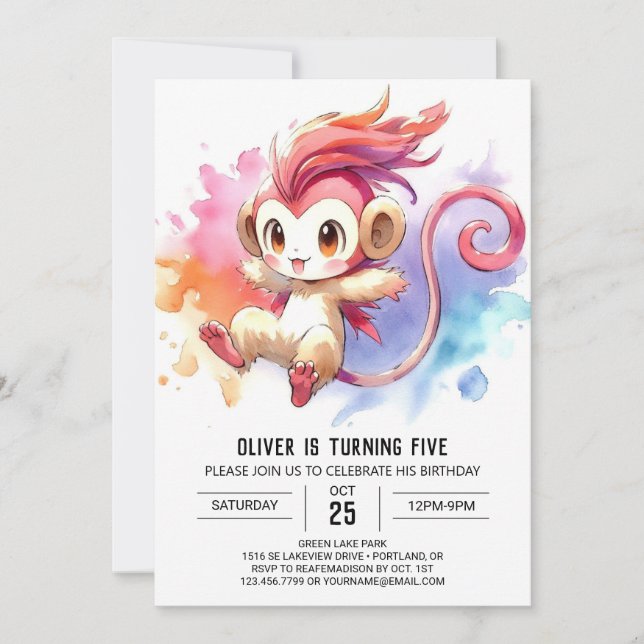 Invitation Enfants Singe Whimsical Anniversaire (Devant)