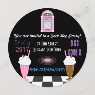 Invitation Enfants Sock Hop Fête Rétro Rock and Roll des Anné
