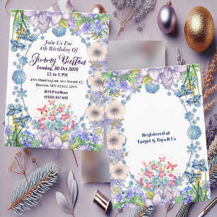 Invitation Enfants Soft Pastel Blue Blooms Oval Floral Annive