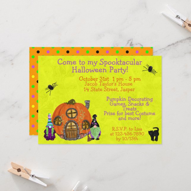 Invitation Enfants Spooktacular Gnomes Halloween Party (Devant/Arrière en situation)