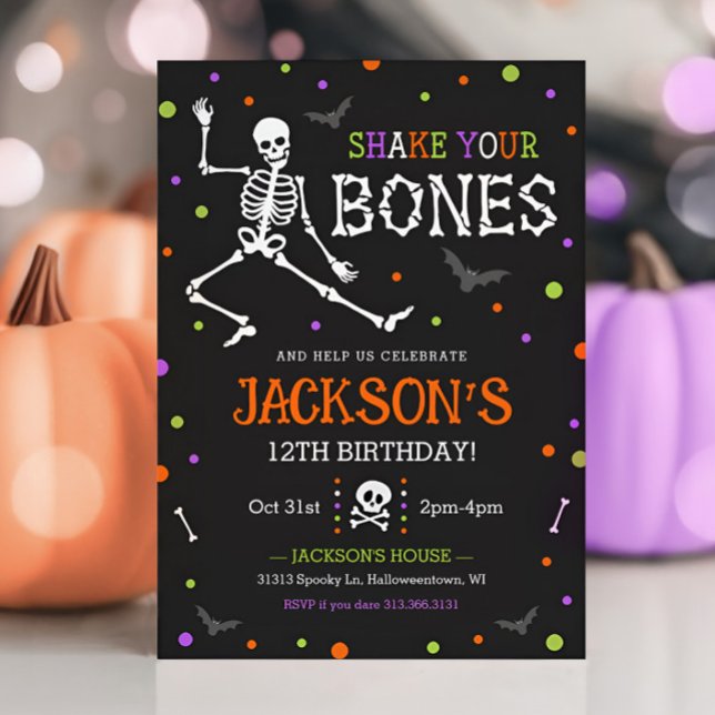 Invitation Enfants Squelette Halloween Anniversaire Invitatio (Skeleton Kids Halloween Party Invitation)