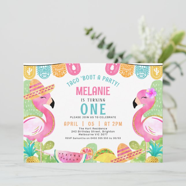 Invitation Enfants Taco multicolore à propos d'un anniversair (Debout devant)