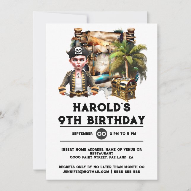Invitation Enfants thème pirate anniversaire trésor poitrine  (Devant)