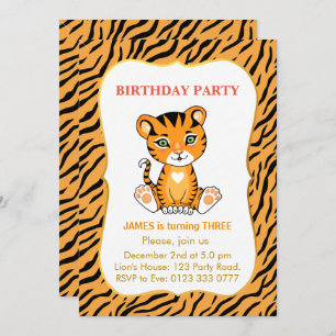 Invitation Enfants Tiger mignonne 3e anniversaire garçon
