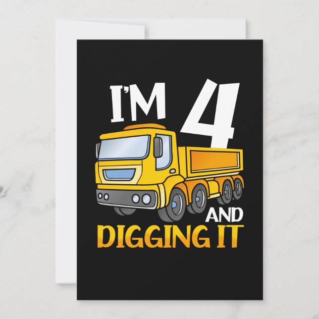 Invitation Enfants Trois 4ans 4ème Anniversaire Construction  (Devant)