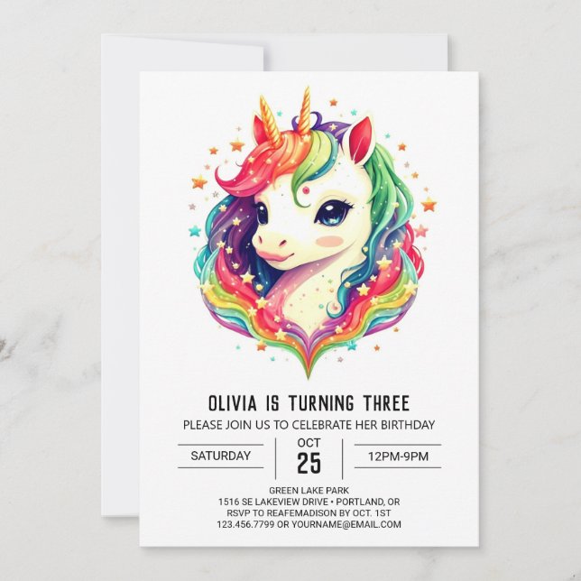 Invitation Enfants Unicorn Anniversaire Joie (Devant)