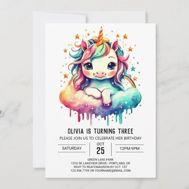 Invitation Enfants Unicorn Anniversaire Magie (Devant)