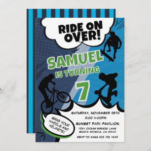 Invitation Enfants Vélo, Ski et Scooter Anniversaire