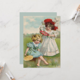 Invitation Enfants victoriens Été vintage Filles Jardin