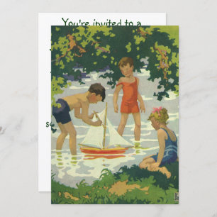 Invitation Enfants vintages été bateau à voile fête d'anniver