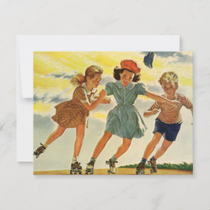 Invitation Enfants vintages, Garçons Fun Roller Patinage