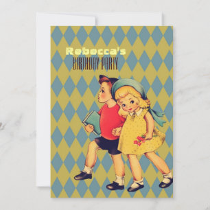 Invitation enfants vintages mignons fête d'anniversaire