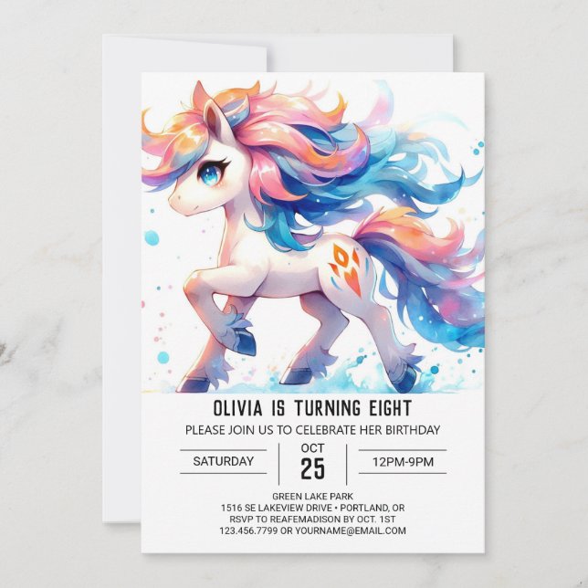 Invitation Enfants Whimsical Horse Anniversaire (Devant)