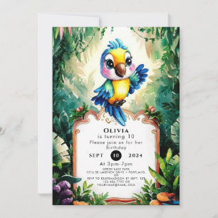 Invitation Enfants Whimsical Parrot Anniversaire