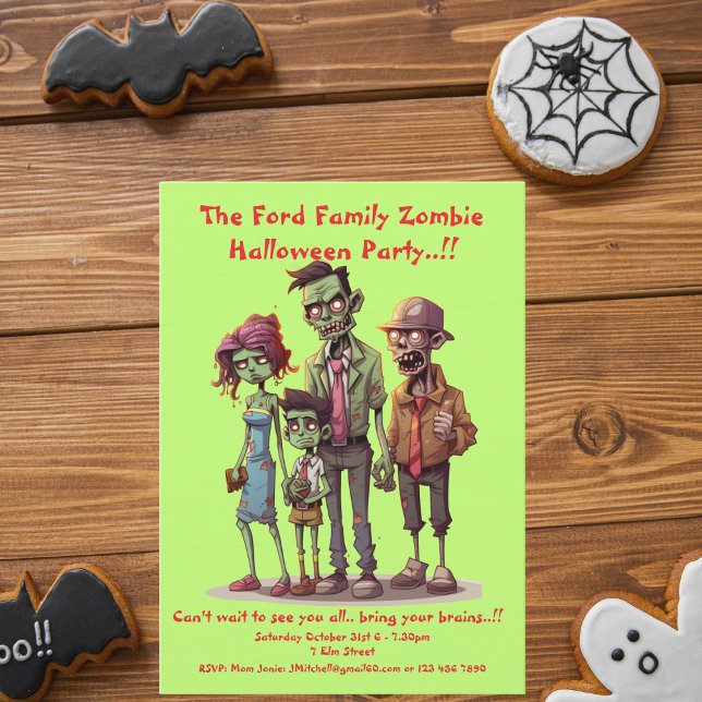 Invitation Enfants Zombie Famille Halloween (Zombie Family Halloween Party  Invite)