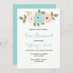 Invitation Enfiler Fleurs Turquoises Vow Renouvellement Invit