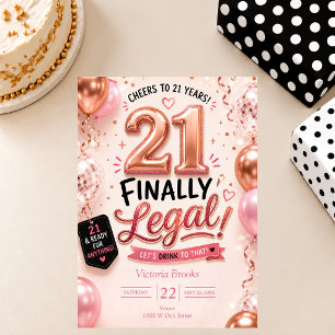 Invitation Enfin Légal 21ème Anniversaire Rose Gold Rose