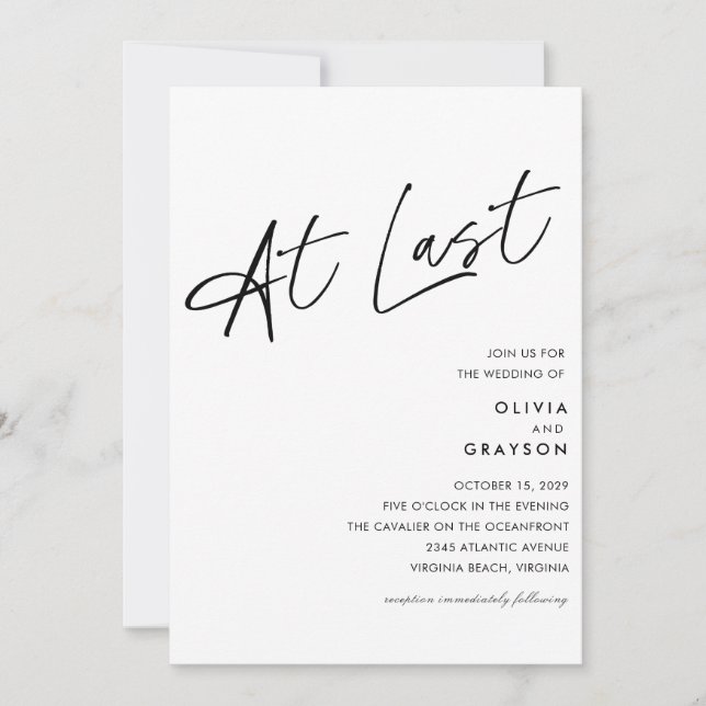 Invitation Enfin Moderne Minimaliste Mariage  (Devant)