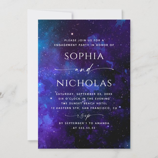 Invitation Engagement Party | Elegant Celestial Starry Night (Devant)