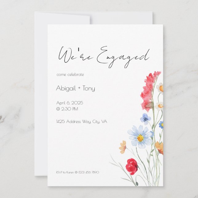 Invitation Engagement Party Invitation, Minimalist Floral (Devant)
