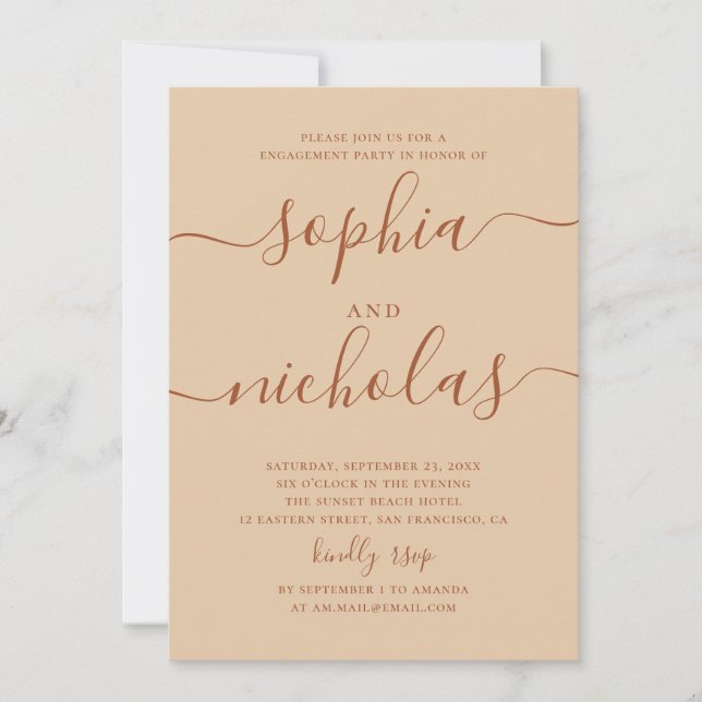Invitation Engagement Party | Warm Peach Sand Script Wedding (Devant)
