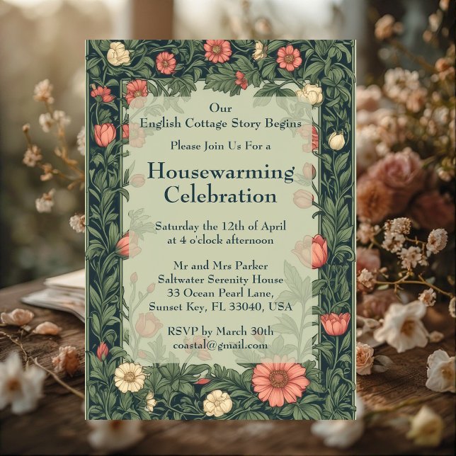 Invitation English Cottage William Morris Styled Housewarming (English Cottage William Morris Styled Housewarming Invitation)