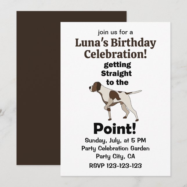 Invitation English Pointer Aller Droit Au But Anniversaire (Devant / Derrière)