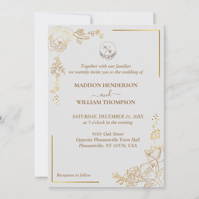 Invitation Engraving Golden Floral Mariage (Devant)