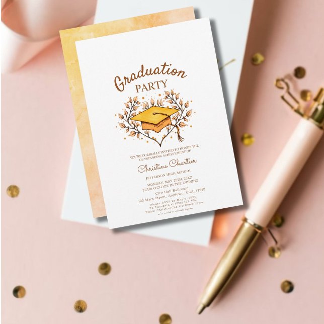 Invitation Engrenage à la main graduation de Casquette doré (Transform Your Celebration with Elegance!)