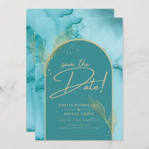 Invitation ENK Abstrait Turquoise Turquoise Gold Mariage DATE