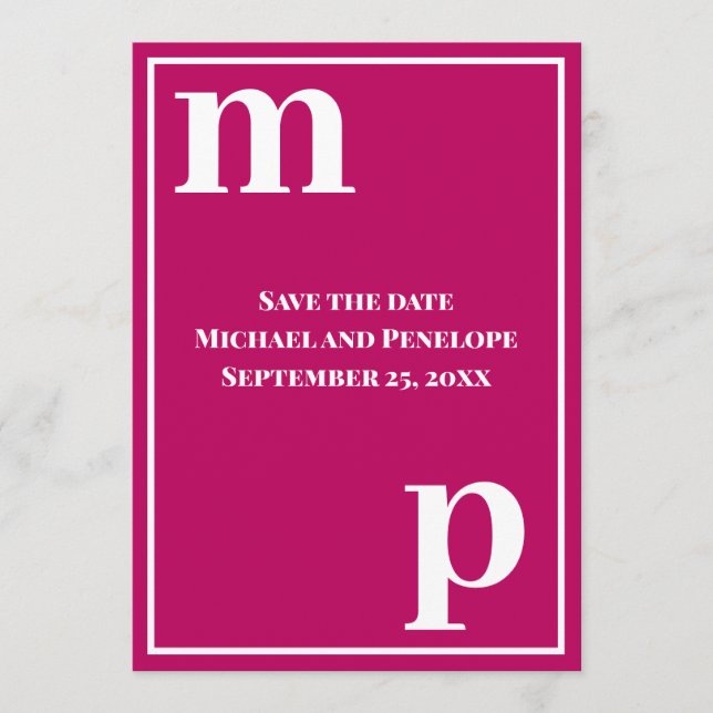 Invitation Énorme Monogramme Magenta Enregistrez la Date de T (Devant)