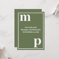 Énorme Monogramme Vert Olive Enregistrer la Date