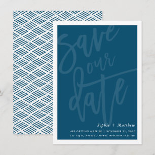 Invitation ENREGISTRER LA brosse DATE écriture bleu marine fo