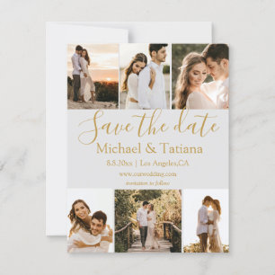 Invitation enregistrer la date 6 photos collage mariage or