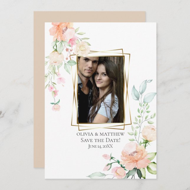 Invitation ENREGISTRER LA DATE | Aquarelle Fleurs de corail (Devant / Derrière)