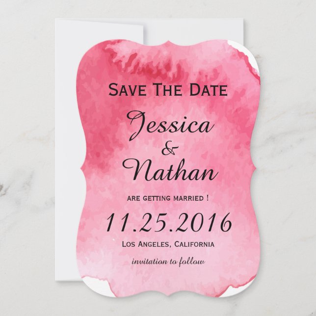 Invitation Enregistrer la date - Aquarelle rose (Devant)