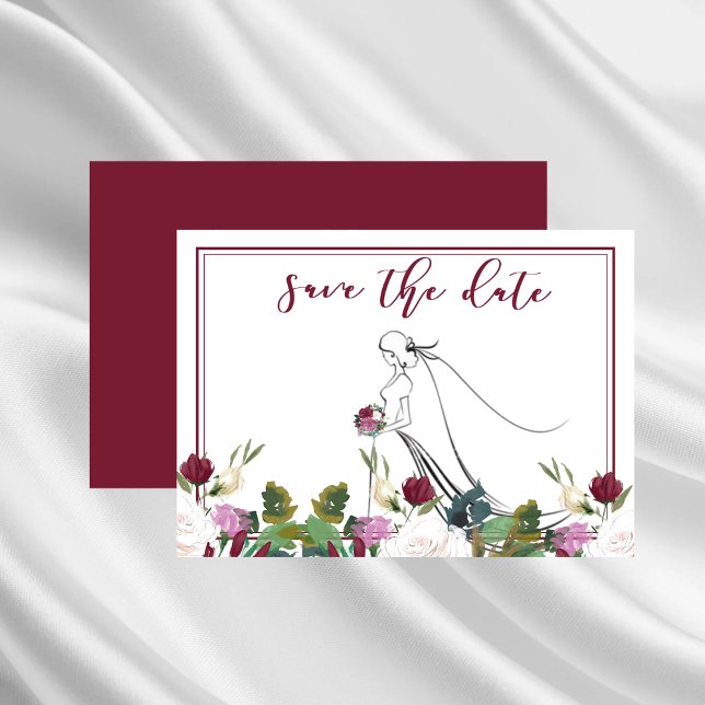 Invitation Enregistrer La Date Aquarelle Roses Blanches Cranb (Save The Date Watercolor White Roses Cranberry Invitation)