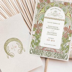 Invitation Enregistrer la date Art Nouveau Vintage par Mucha