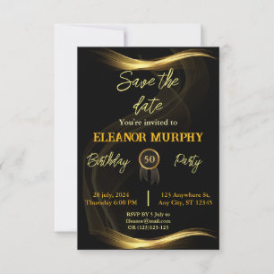 Invitation Enregistrer la date Black Gold 50e anniversaire