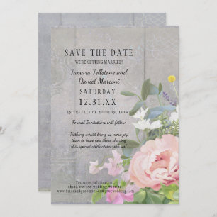 Invitation Enregistrer la date BOHO Rustic Floral Wood Grange