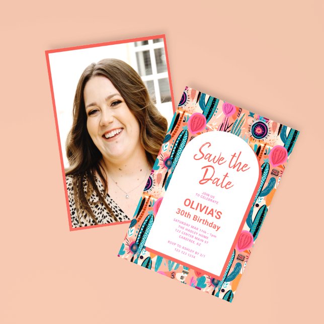 Invitation Enregistrer La Date Boho Succulent Photo Anniversa (Créateur téléchargé)