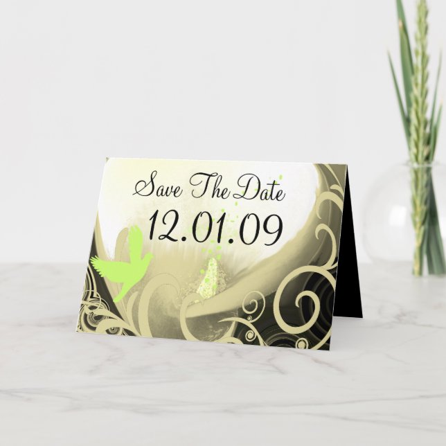 Invitation Enregistrer la date Cala Lily - Tan et vert (Devant)