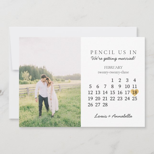 Invitation Enregistrer la date Calendrier Gold Heart Février  (Devant)