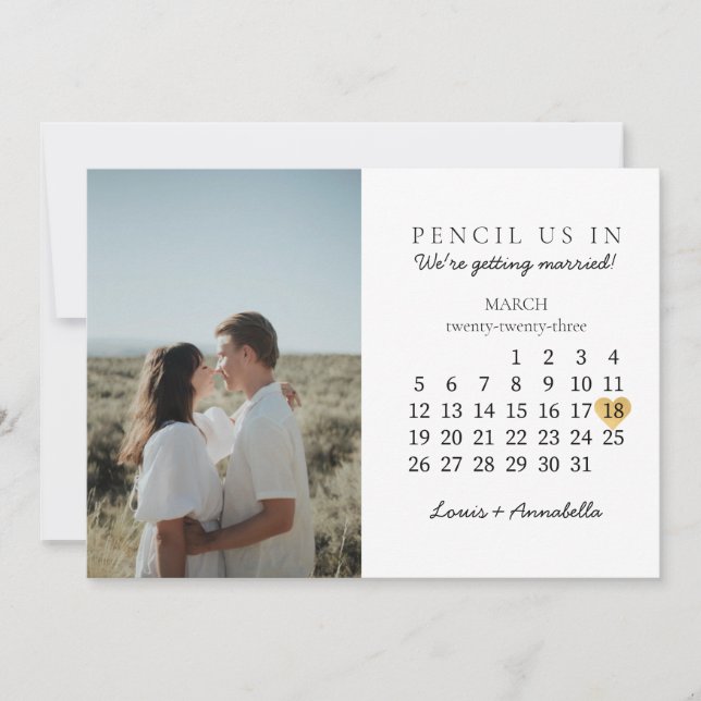 Invitation Enregistrer la date Calendrier Gold Heart Mars 202 (Devant)