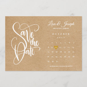 Invitation Enregistrer la date Calendrier Gold Heart Rustic K
